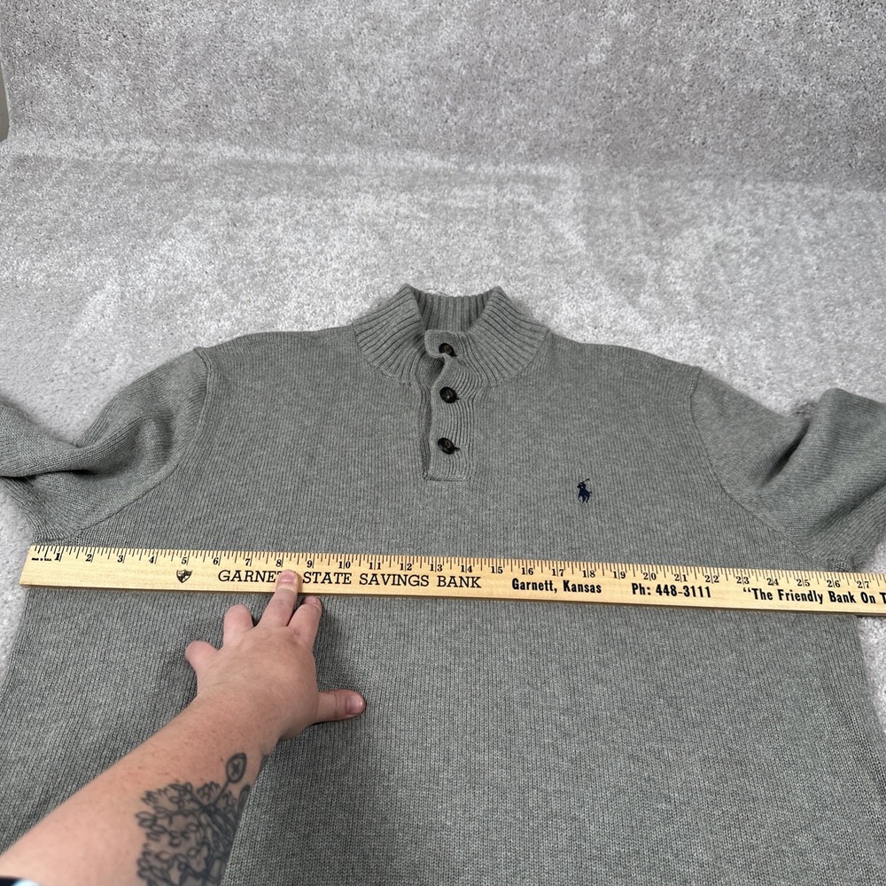 Polo Ralph Lauren Sweater Mens XXl Mock Neck Gray Button Pullover Knit Cotton - Picture 4 of 6